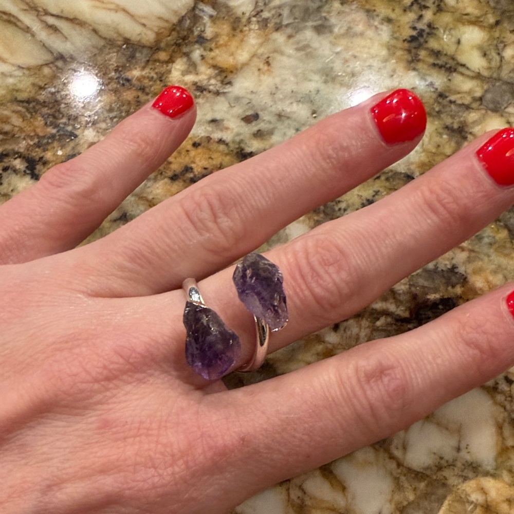 Silver metal Amethyst Adjustable Ring
